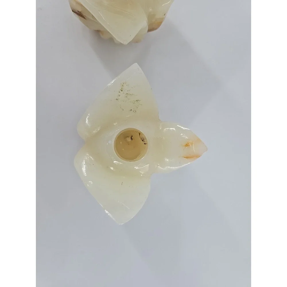 Vintage Pair Of Carved Alabaster Tulip Taper Candle‎ Holder - Mexico Beautiful!
